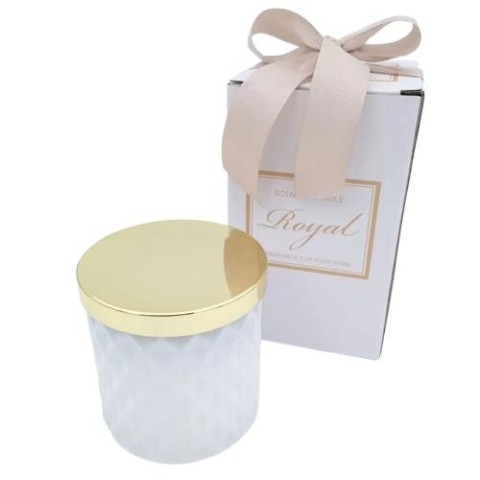 CANDELA VETRO 10CM BIANCA CON SCATOLA